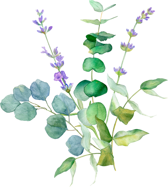 Watercolor eucalyptus lavender rusty bouquet